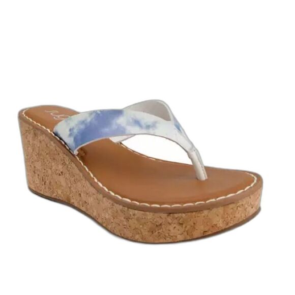 Sugar Sandals Women's Size 8 Blue Tie-Dye Cork Wedge Open-Toe NIB - Picture 1 of 11